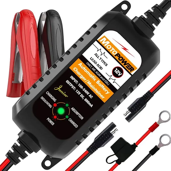 [X000T19PJ5] MOTOPOWER-cargador de batería, mantenimiento automático inteligente, 12V, 800ma